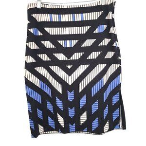 Worthington Black White Blue Striped Knee Length Skirt